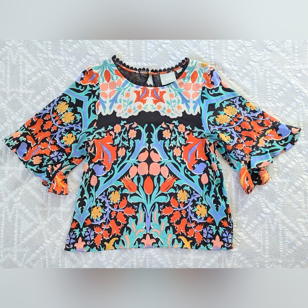 Anthropologie Maeve Silk Floral Folkart Kimono Top - Picture 4 of 9